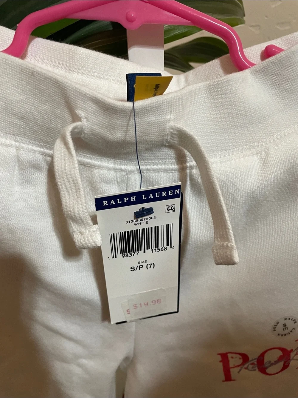 Ralph Lauren White Sweatpants with Pink POLO Accent